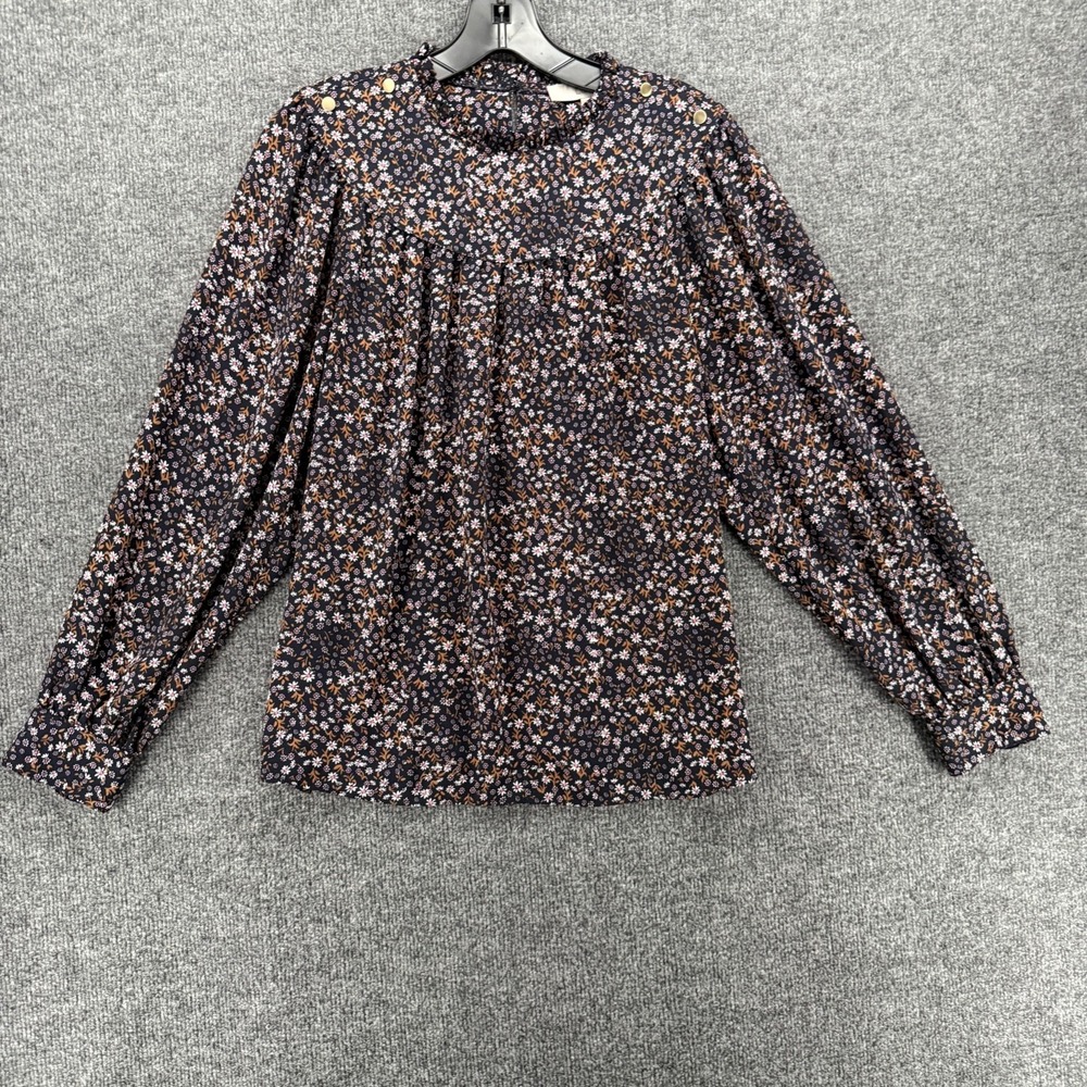 LOFT Blouse Top Womens M Black Ditsy Floral‎ Prairie Peasant Boho Cottagecore